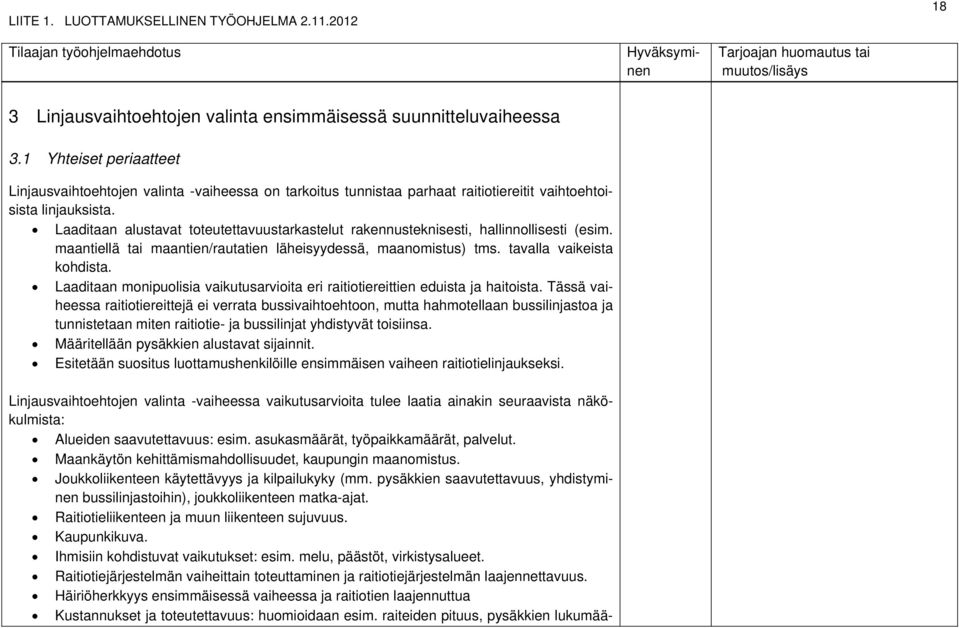 Laaditaan alustavat toteutettavuustarkastelut rakennusteknisesti, hallinnollisesti (esim. maantiellä tai maantien/rautatien läheisyydessä, maanomistus) tms. tavalla vaikeista kohdista.