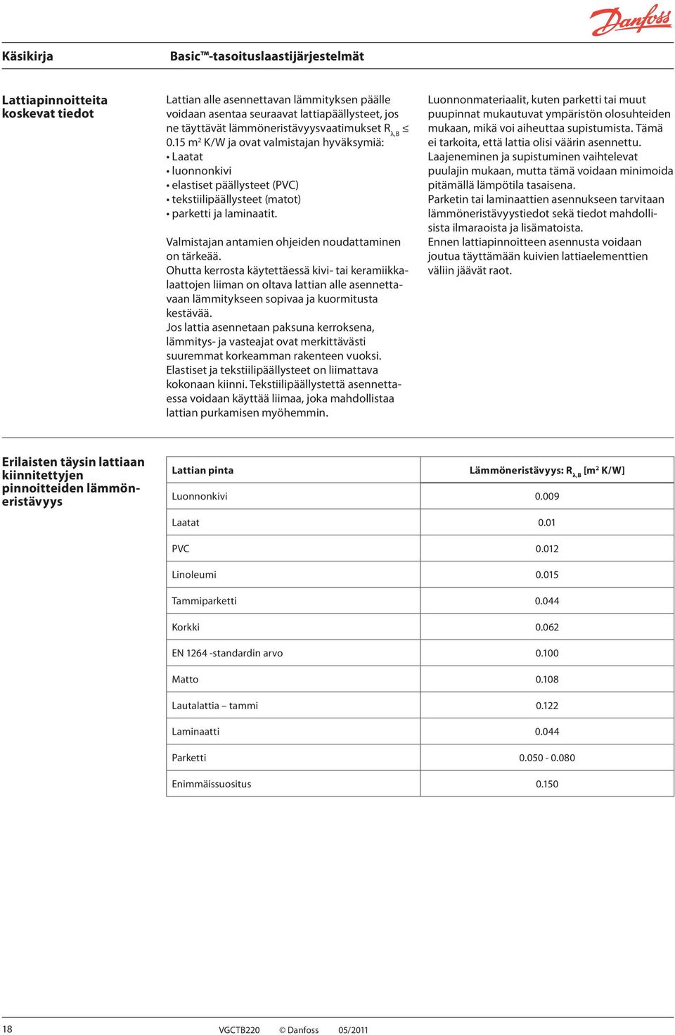 Ohutta kerrosta käytettäessä kivi- tai keramiikkalaattojen liiman on oltava lattian alle asennettavaan lämmitykseen sopivaa ja kuormitusta kestävää.