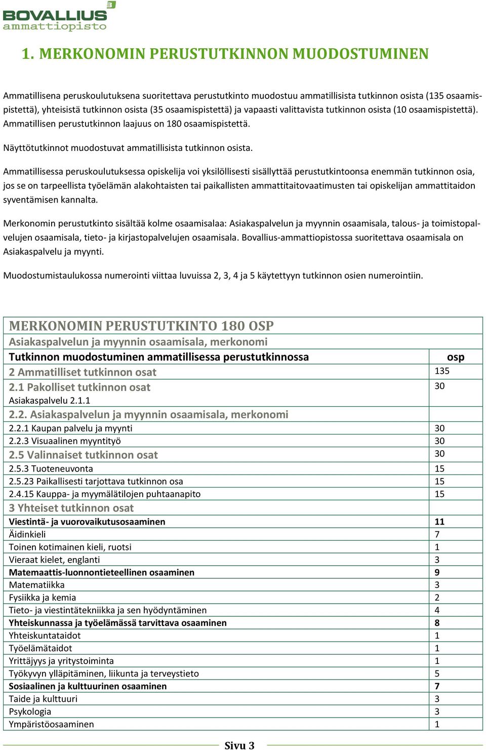 Näyttötutkinnot muodostuvat ammatillisista tutkinnon osista.