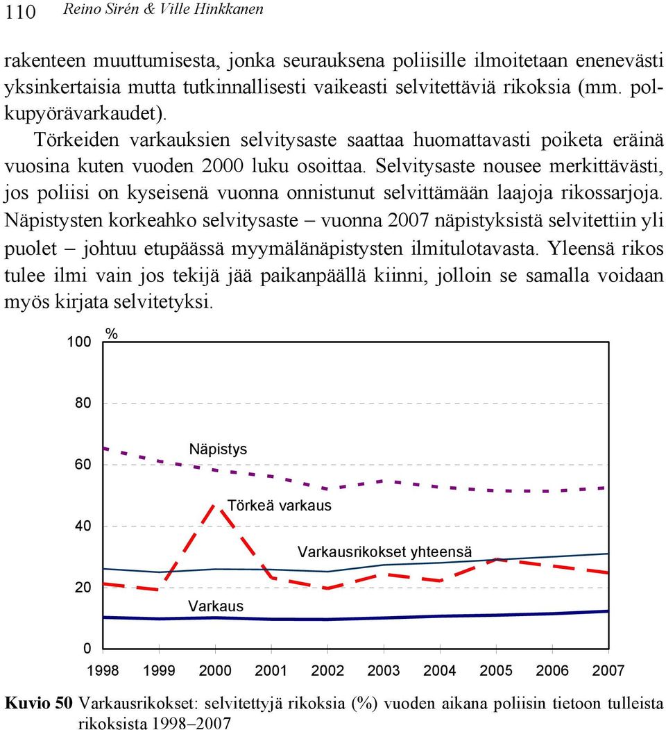 Selvitysaste nousee merkittävästi, jos poliisi on kyseisenä vuonna onnistunut selvittämään laajoja rikossarjoja.