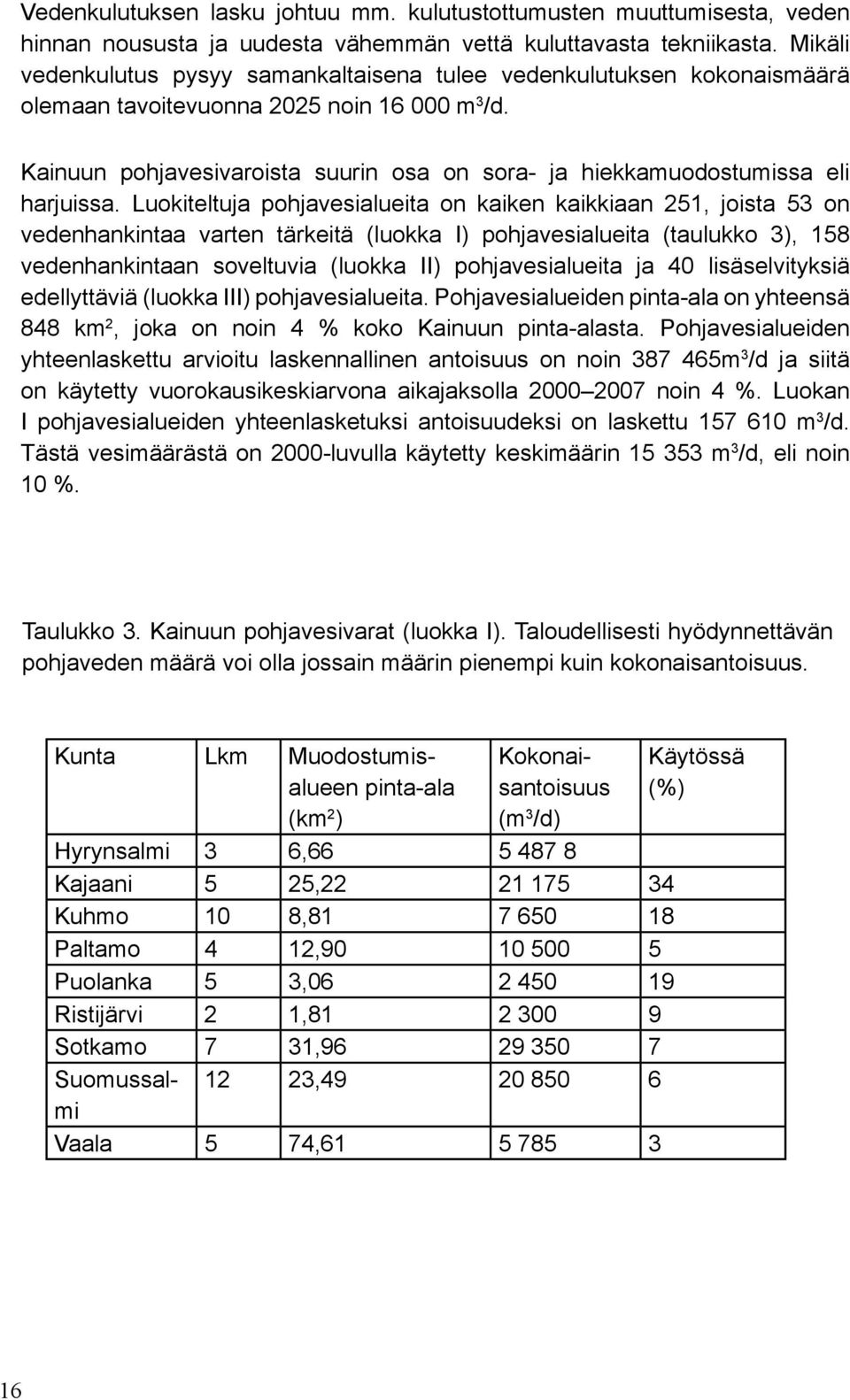 Kainuun pohjavesivaroista suurin osa on sora- ja hiekkamuodostumissa eli harjuissa.