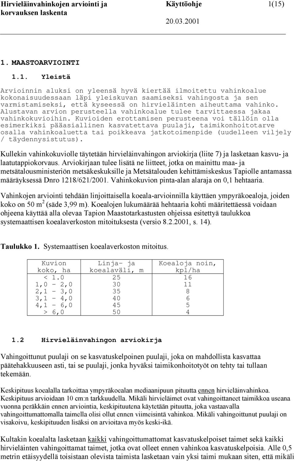 kyseessä on hirvieläinten aiheuttama vahinko. Alustavan arvion perusteella vahinkoalue tulee tarvittaessa jakaa vahinkokuvioihin.