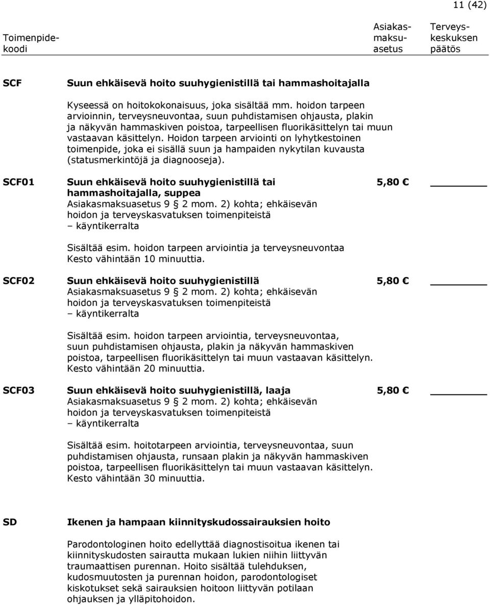 Hoidon tarpeen arviointi on lyhytkestoinen toimenpide, joka ei sisällä suun ja hampaiden nykytilan kuvausta (statusmerkintöjä ja diagnooseja).