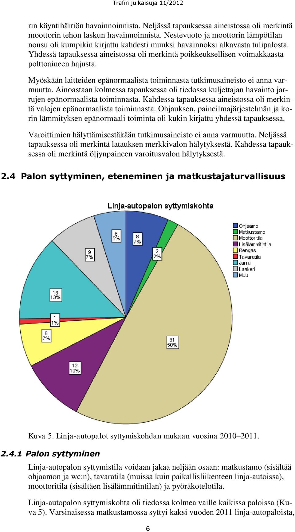 Yhdessä tapauksessa aineistossa oli merkintä poikkeuksellisen voimakkaasta polttoaineen hajusta. Myöskään laitteiden epänormaalista toiminnasta tutkimusaineisto ei anna varmuutta.