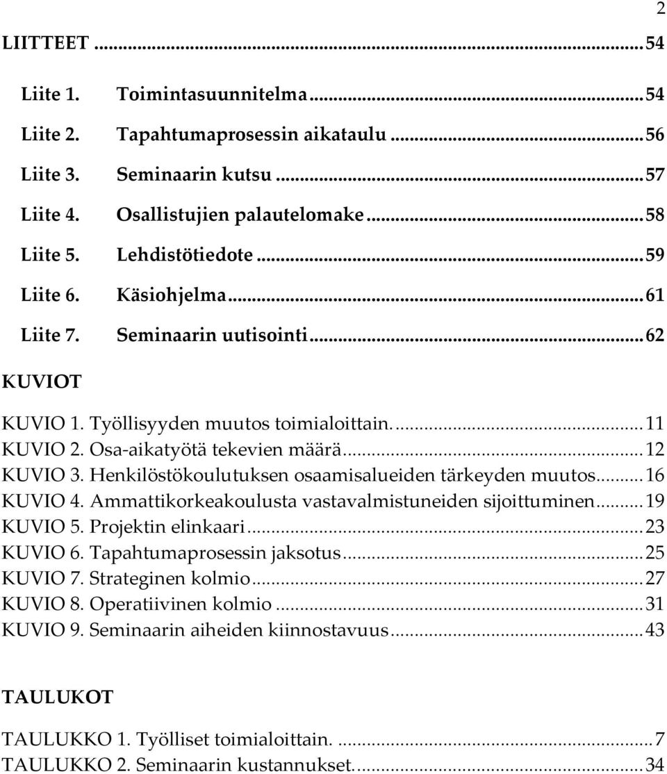 Henkilöstökoulutuksen osaamisalueiden tärkeyden muutos...16 KUVIO 4. Ammattikorkeakoulusta vastavalmistuneiden sijoittuminen...19 KUVIO 5. Projektin elinkaari...23 KUVIO 6.