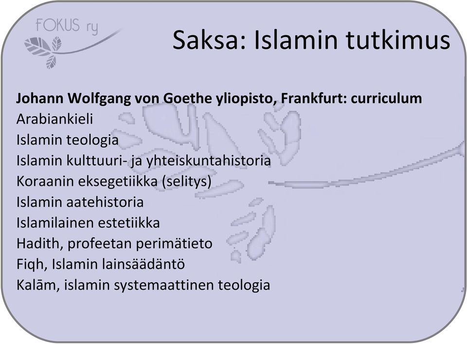 yhteiskuntahistoria Koraanin eksegetiikka (selitys) Islamin aatehistoria