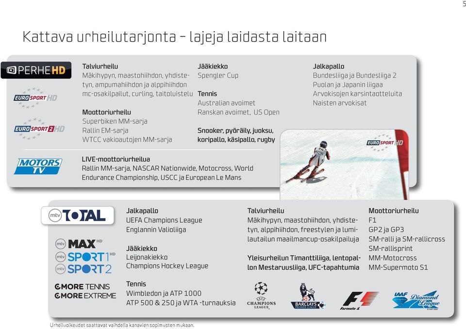 2013 13:15:27 5 attava urheilutarjonta lajeja laidasta laitaan Talviurheilu äkihypyn, maastohiihdon, yhdistetyn, ampumahiihdon ja alppihiihdon mc-osakilpailut, curling, taitoluistelu oottoriurheilu