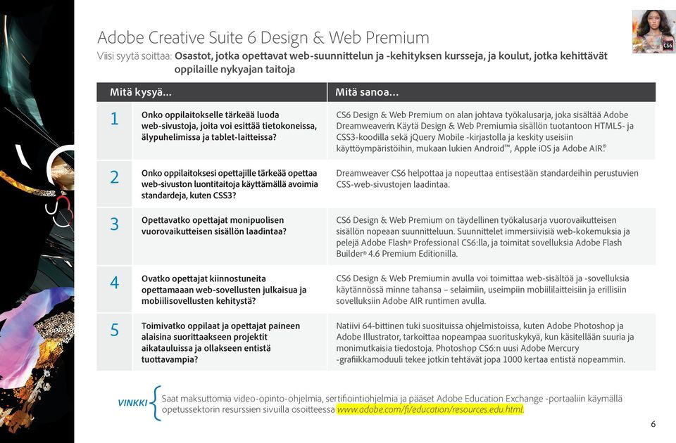 Onko oppilaitoksesi opettajille tärkeää opettaa web-sivuston luontitaitoja käyttämällä avoimia standardeja, kuten CSS? Opettavatko opettajat monipuolisen vuorovaikutteisen sisällön laadintaa?