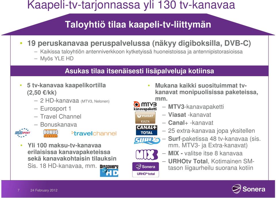 Bonuskanava Yli 100 maksu-tv-kanavaa erilaisissa kanavapaketeissa sekä kanavakohtaisin tilauksin Sis. 18 HD-kanavaa, mm. Mukana kaikki suosituimmat tvkanavat monipuolisissa paketeissa, mm.