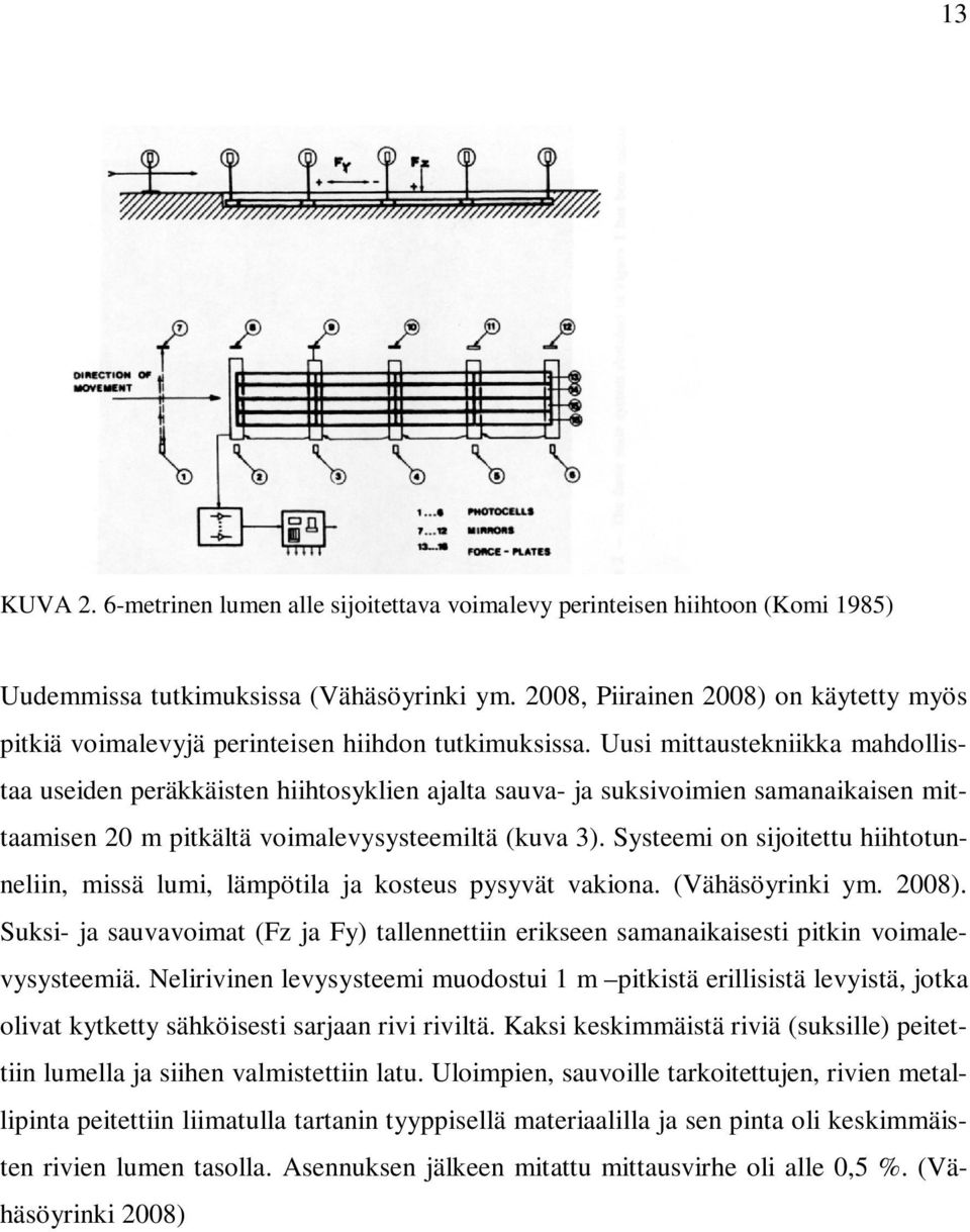 Uusi mittaustekniikka mahdollistaa useiden peräkkäisten hiihtosyklien ajalta sauva- ja suksivoimien samanaikaisen mittaamisen 20 m pitkältä voimalevysysteemiltä (kuva 3).