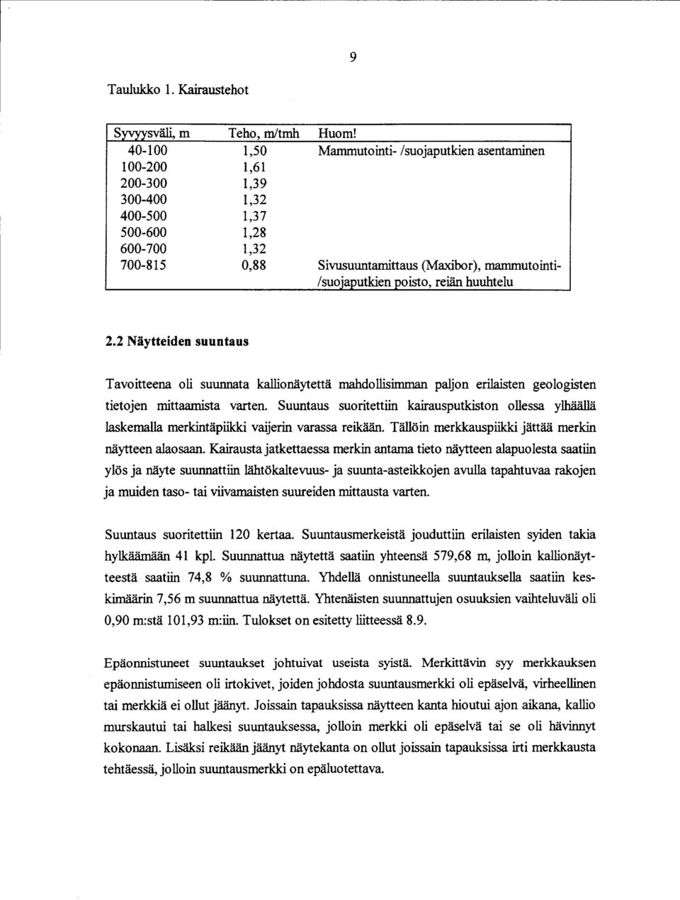 2 Näytteiden suuntaus Tavoitteena oli suunnata kallionäytettä mahdollisimman paljon erilaisten geologisten tietojen mittaamista varten.