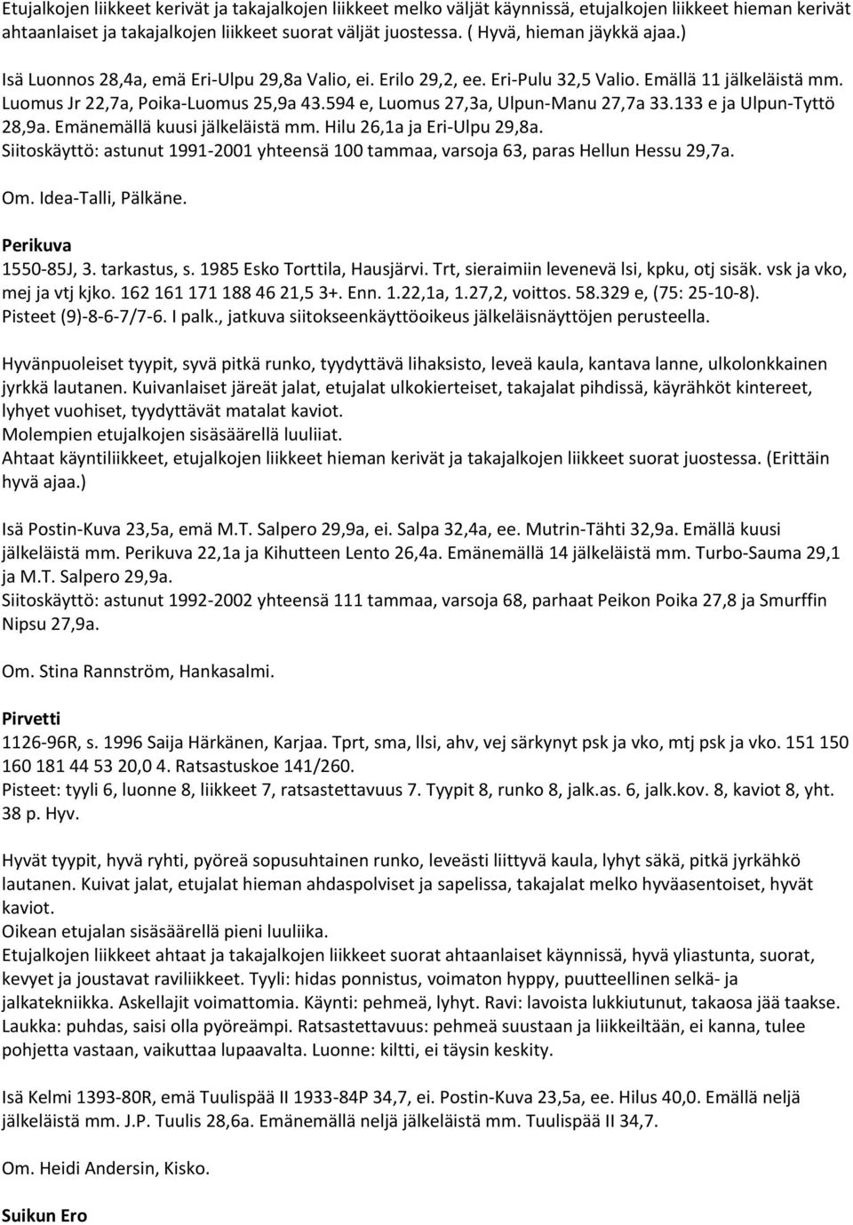 594 e, Luomus 27,3a, Ulpun Manu 27,7a 33.133 e ja Ulpun Tyttö 28,9a. Emänemällä kuusi jälkeläistä mm. Hilu 26,1a ja Eri Ulpu 29,8a.