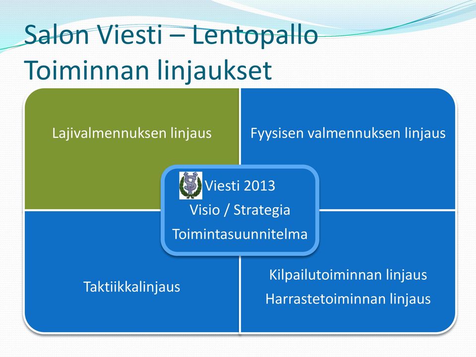 Viesti 2013 Visio / Strategia Toimintasuunnitelma