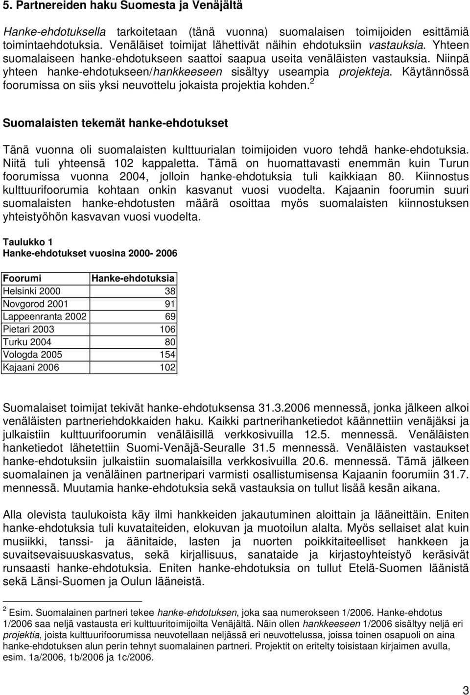 Niinpä yhteen hanke-ehdotukseen/hankkeeseen sisältyy useampia projekteja. Käytännössä foorumissa on siis yksi neuvottelu jokaista projektia kohden.