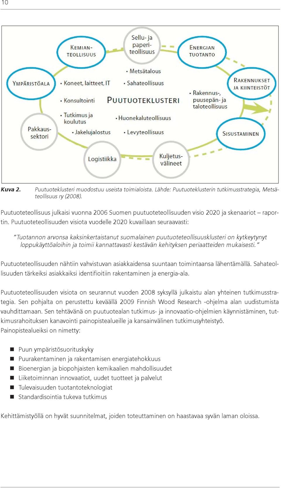 Puutuoteteollisuuden visiota vuodelle 2020 kuvaillaan seuraavasti: Tuotannon arvonsa kaksinkertaistanut suomalainen puutuoteteollisuusklusteri on kytkeytynyt loppukäyttöaloihin ja toimii