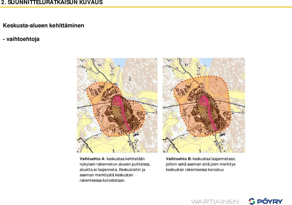 Keskusraitin ja aseman merkitystä keskustan rakenteessa korostetaan.