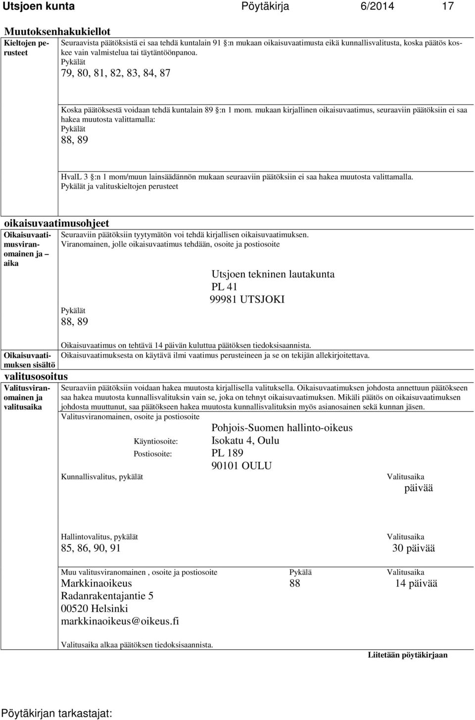 mukaan kirjallinen oikaisuvaatimus, seuraaviin päätöksiin ei saa hakea muutosta valittamalla: Pykälät 88, 89 HvalL 3 :n 1 mom/muun lainsäädännön mukaan seuraaviin päätöksiin ei saa hakea muutosta