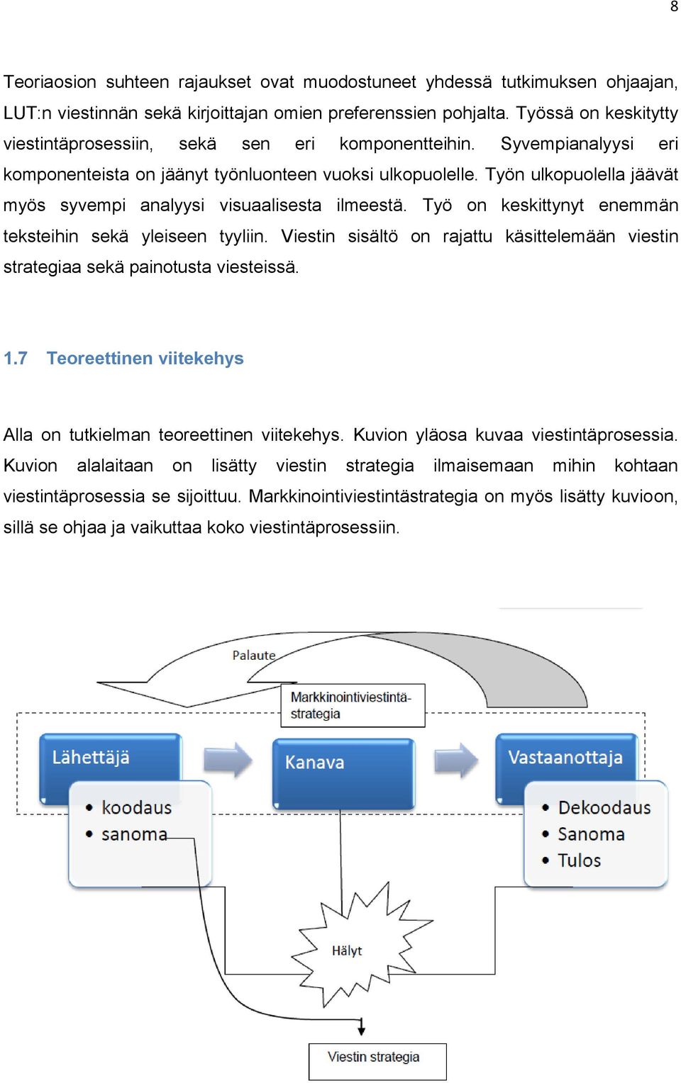 Työn ulkopuolella jäävät myös syvempi analyysi visuaalisesta ilmeestä. Työ on keskittynyt enemmän teksteihin sekä yleiseen tyyliin.