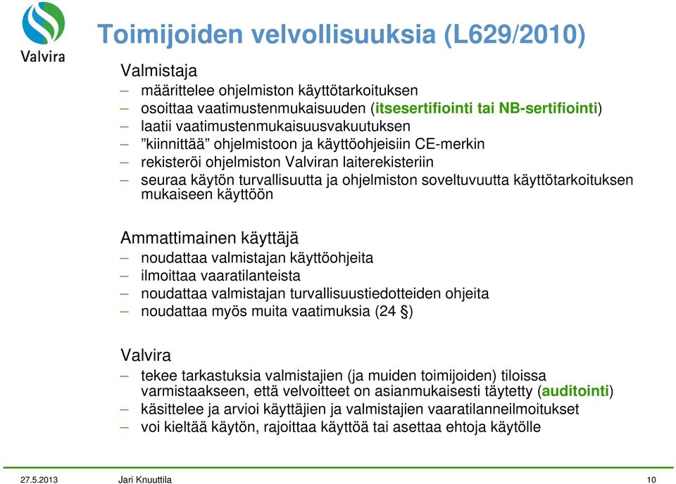 käyttötarkoituksen mukaiseen käyttöön Ammattimainen käyttäjä noudattaa valmistajan käyttöohjeita ilmoittaa vaaratilanteista noudattaa valmistajan turvallisuustiedotteiden ohjeita noudattaa myös muita