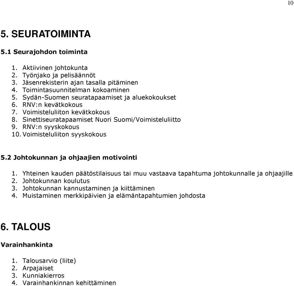 Voimisteluliiton syyskokous 5.2 Johtokunnan ja ohjaajien motivointi 1. Yhteinen kauden päätöstilaisuus tai muu vastaava tapahtuma johtokunnalle ja ohjaajille 2. Johtokunnan koulutus 3.