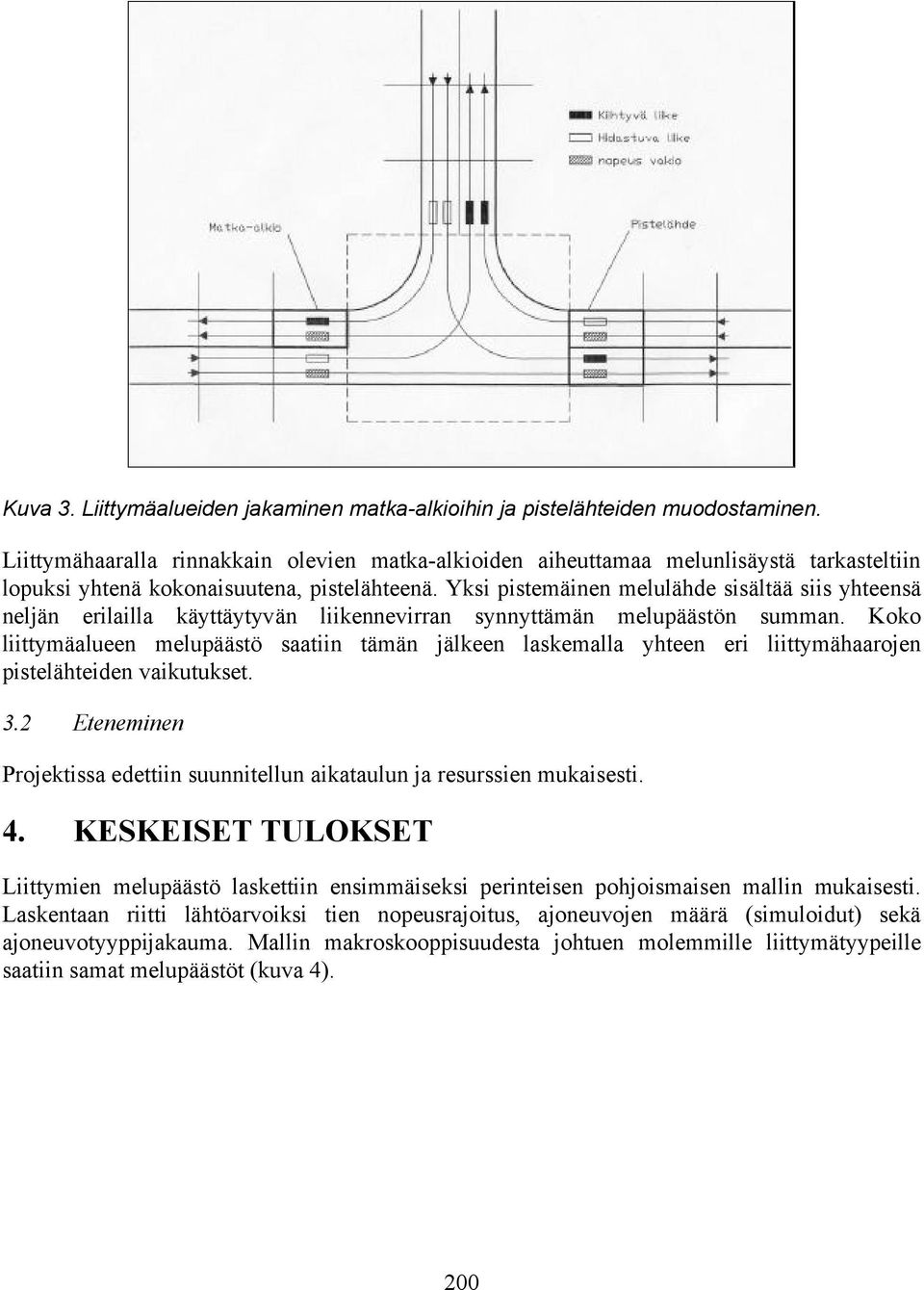 Yksi pistemäinen melulähde sisältää siis yhteensä neljän erilailla käyttäytyvän liikennevirran synnyttämän melupäästön summan.