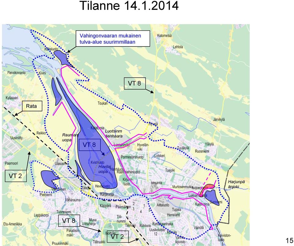 tulva-alue suurimmillaan VT 8 Rata