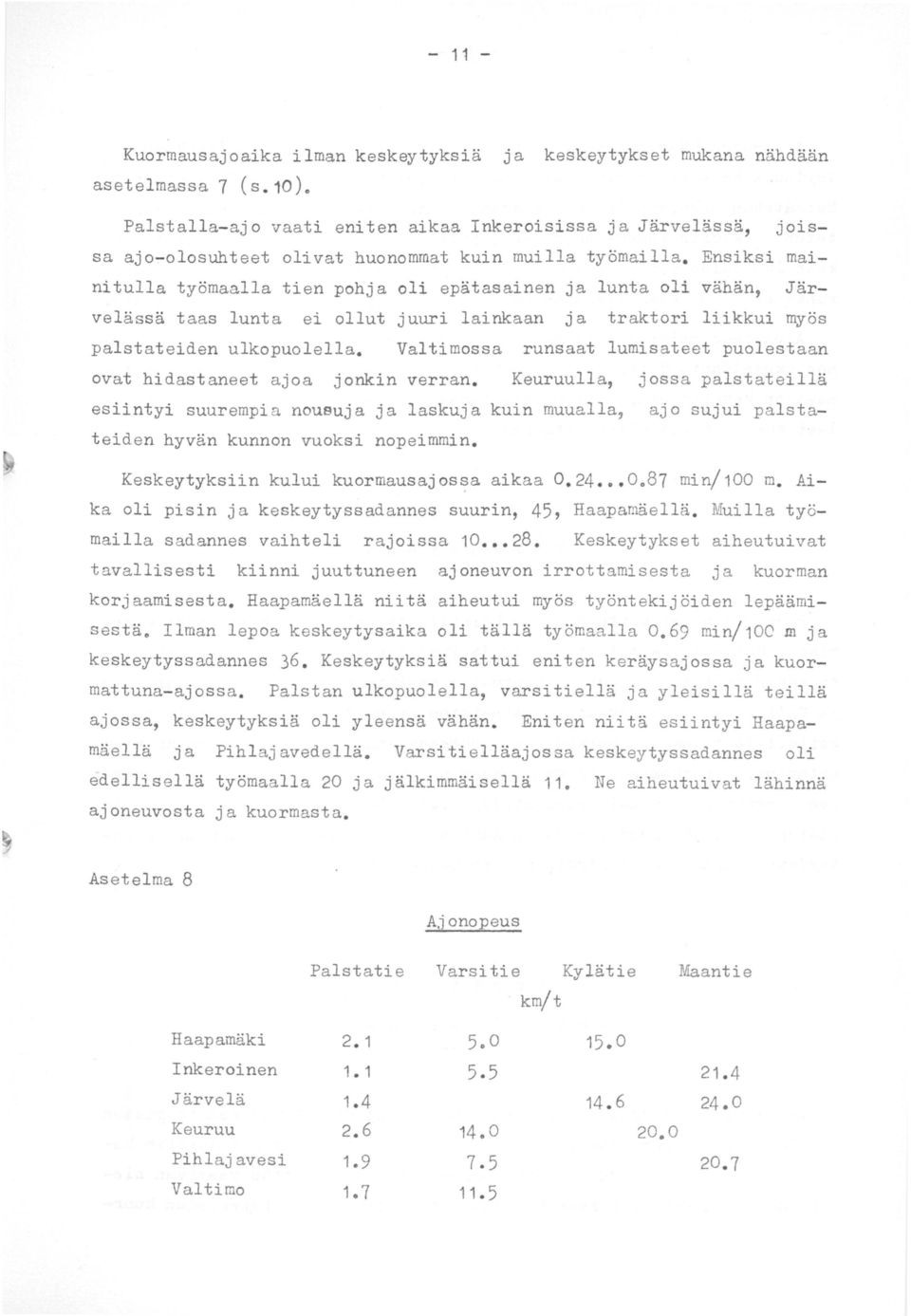 Ensiksi mainitulla työmaalla tien pohja oli epätasainen ja lunta oli vähän, Järvelässä taas lunta ei ollut juuri lainkaan ja traktori liikkui myös palstateiden ulkopuolella.