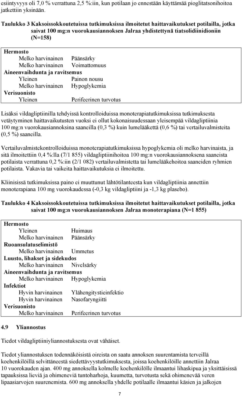 harvinainen Päänsärky Melko harvinainen Voimattomuus Aineenvaihdunta ja ravitsemus Yleinen Painon nousu Melko harvinainen Hypoglykemia Verisuonisto Yleinen Perifeerinen turvotus Lisäksi