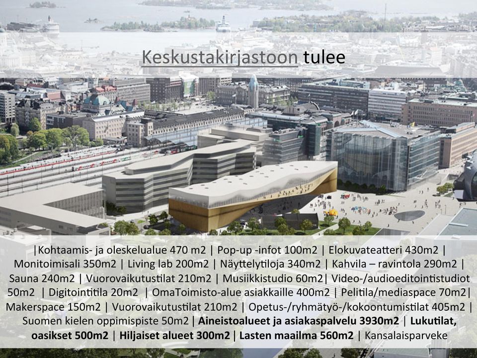 ravintola290m2 Sauna240m2 Vuorovaikutus0lat210m2 Musiikkistudio60m2 VideoF/audioeditoin0studiot 50m2 Digitoin00la20m2