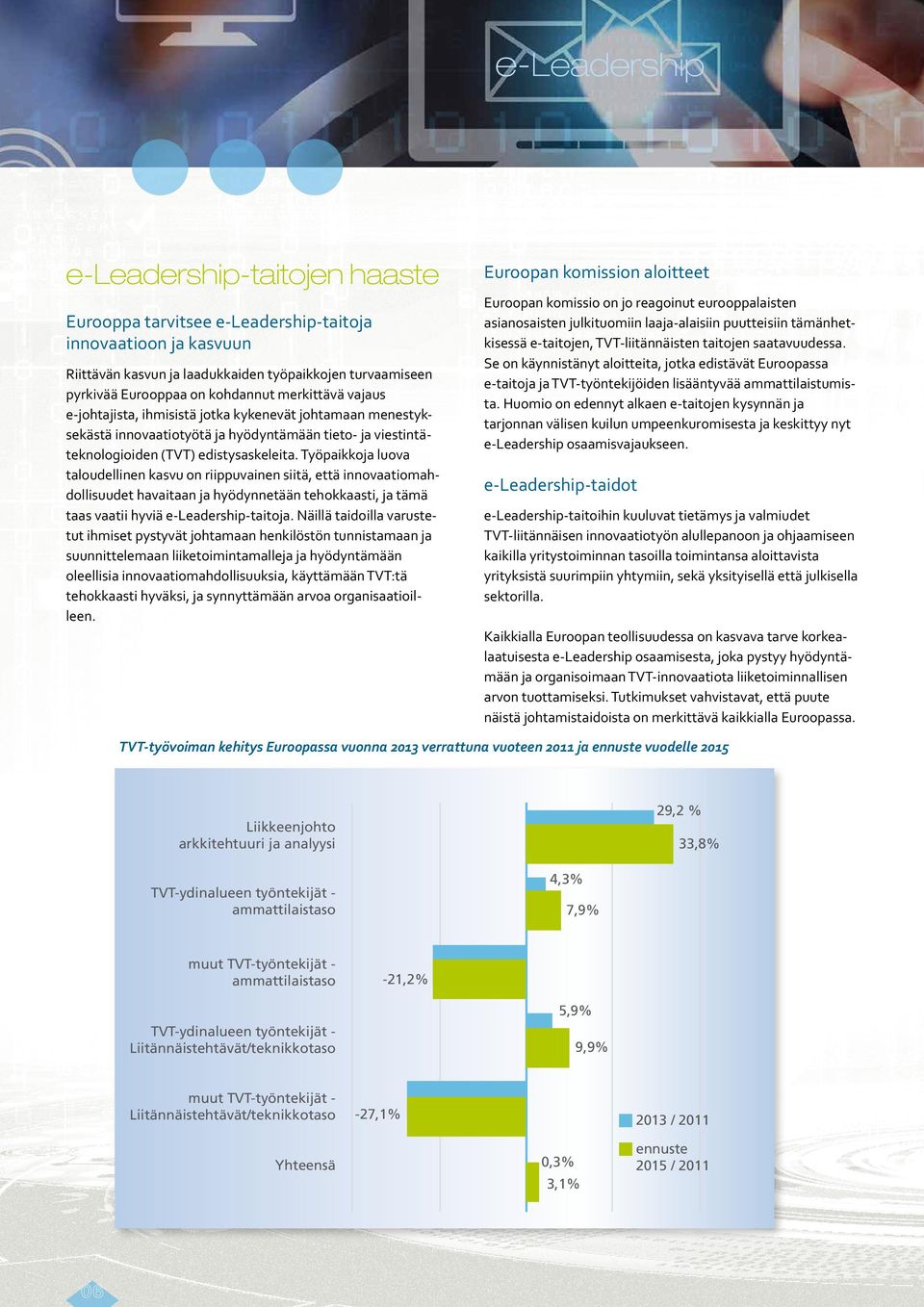 Työpaikkoja luova taloudellinen kasvu on riippuvainen siitä, että innovaatiomahdollisuudet havaitaan ja hyödynnetään tehokkaasti, ja tämä taas vaatii hyviä e-leadership-taitoja.