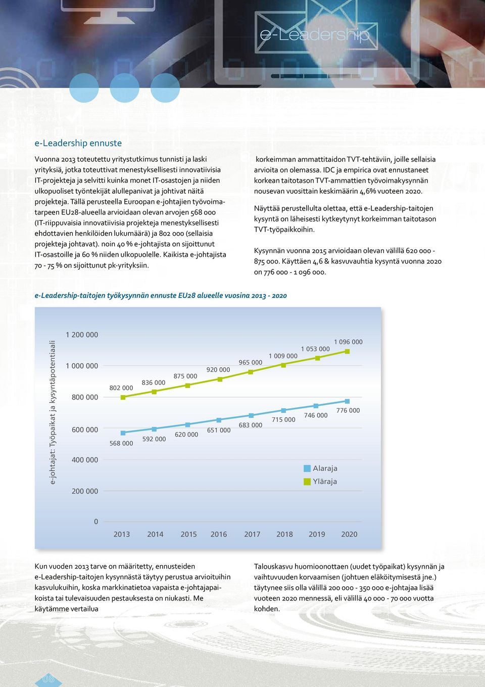 Tällä perusteella Euroopan e-johtajien työvoimatarpeen EU28-alueella arvioidaan olevan arvojen 568 000 (IT-riippuvaisia innovatiivisia projekteja menestyksellisesti ehdottavien henkilöiden lukumäärä)