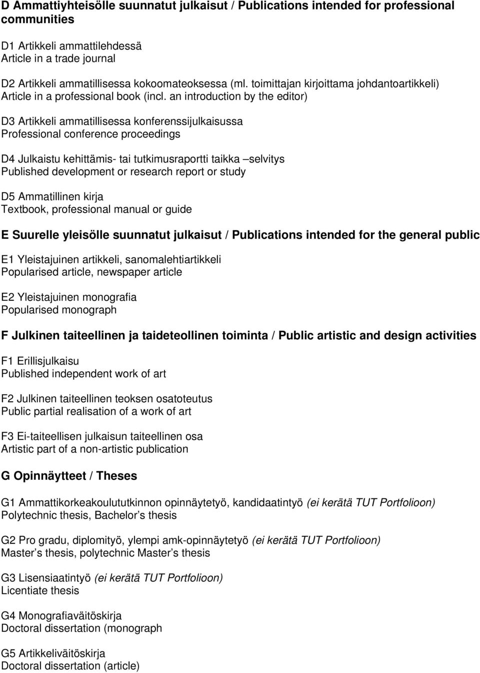 an introduction by the editor) D3 Artikkeli ammatillisessa konferenssijulkaisussa Professional conference proceedings D4 Julkaistu kehittämis- tai tutkimusraportti taikka selvitys Published