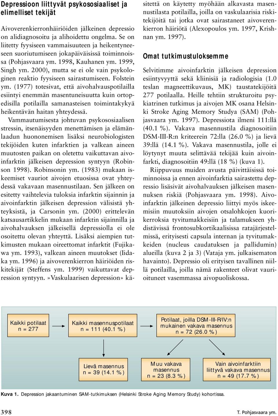 2000), mutta se ei ole vain psykologinen reaktio fyysiseen sairastumiseen. Folstein ym.