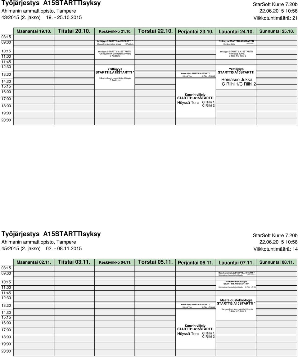 2015 Viikkotuntimäärä: 14 Maanantai 02.11. Tiistai 03.11. Keskiviikko 04.11. Torstai 05.11. Perjantai 06.11. Lauantai 07.11. Sunnuntai 08.