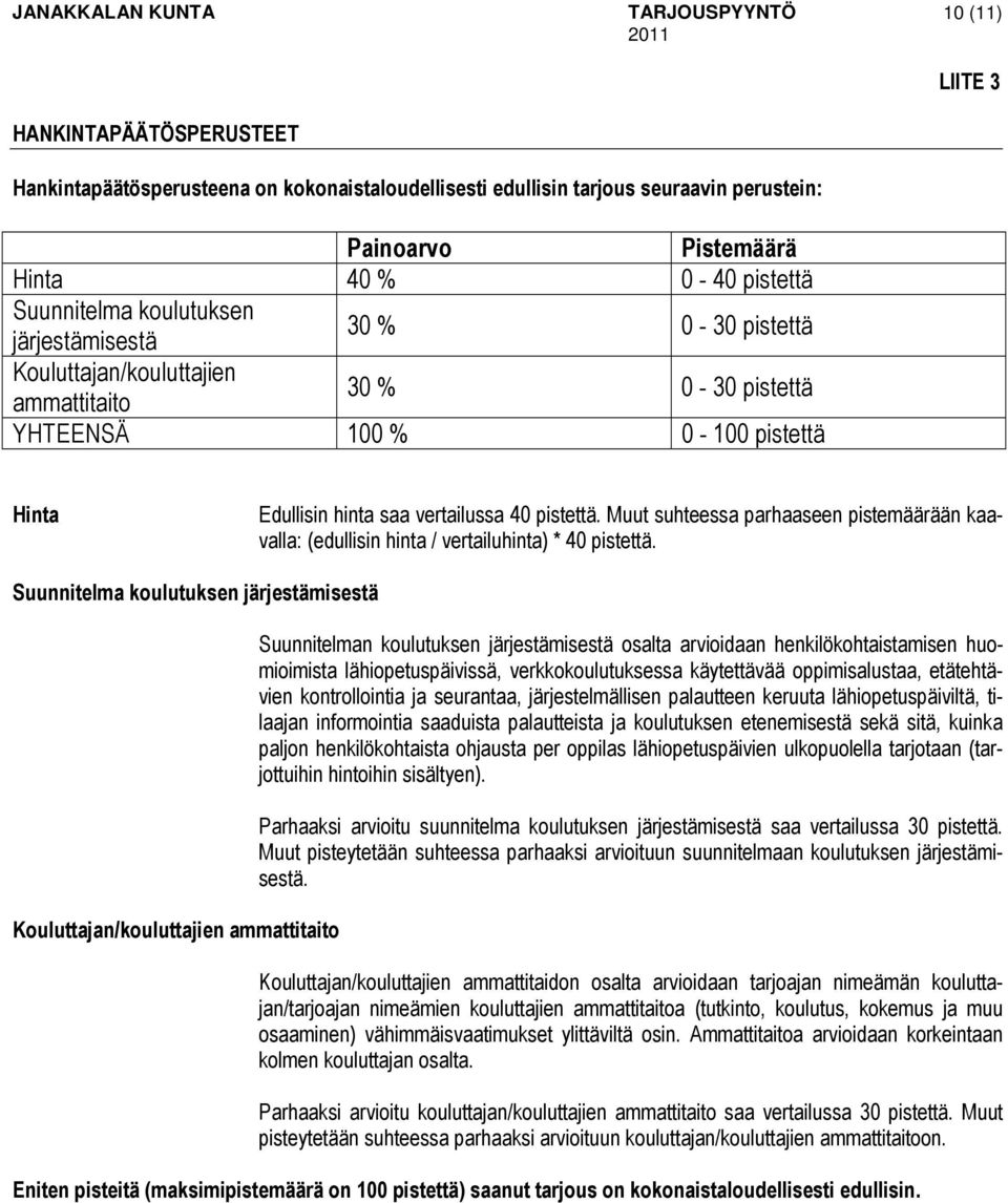 Muut suhteessa parhaaseen pistemäärään kaavalla: (edullisin hinta / vertailuhinta) * 40 pistettä.