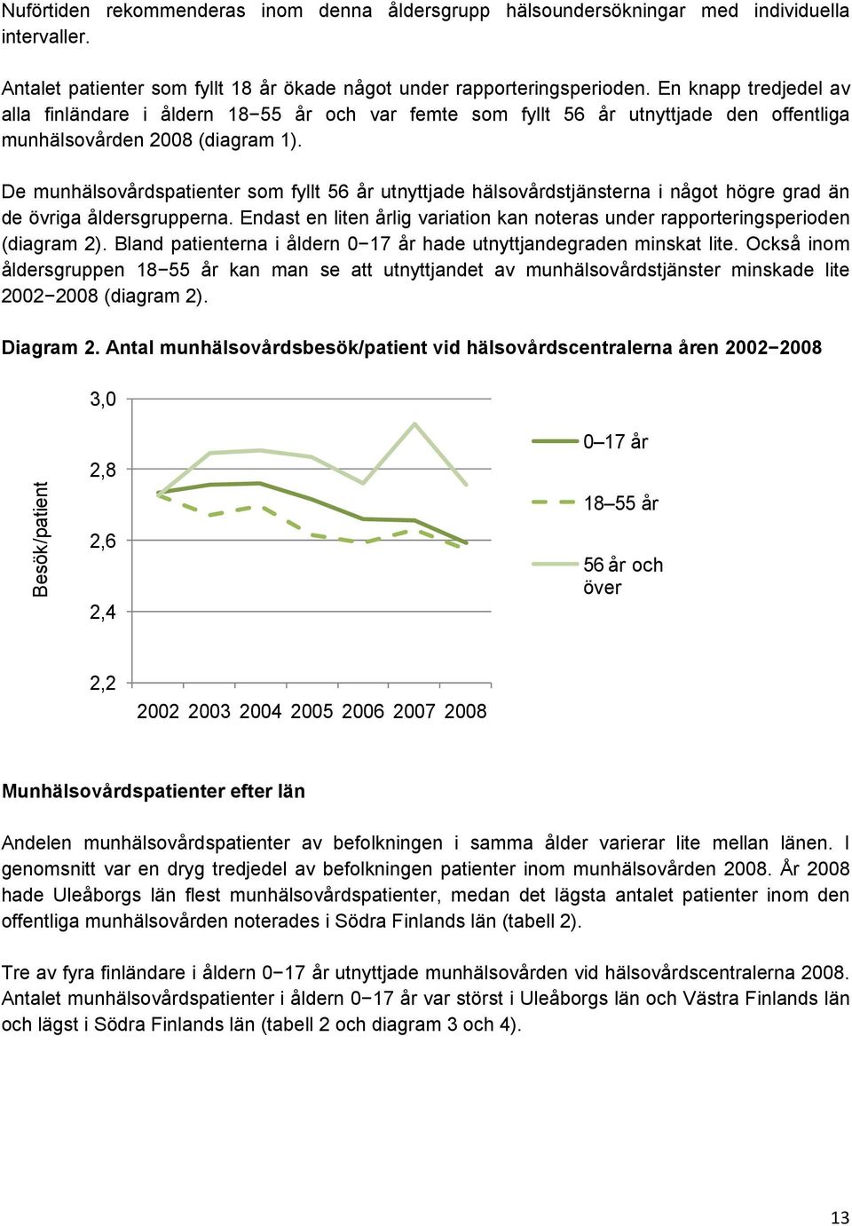 De munhälsovårdspatienter som fyllt 56 år utnyttjade hälsovårdstjänsterna i något högre grad än de övriga åldersgrupperna.