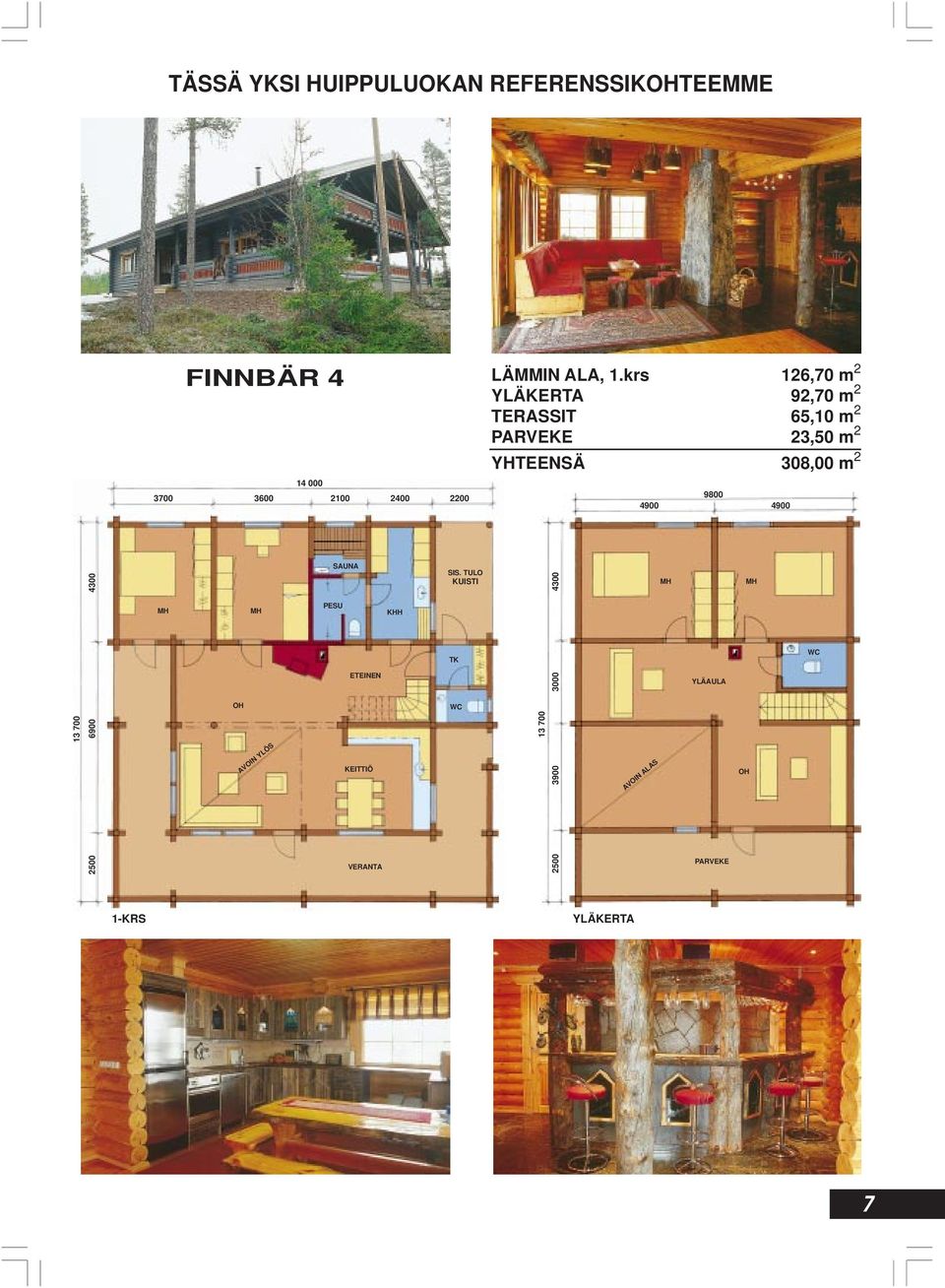 krs 126,70 m 2 YLÄKERTA 92,70 m 2 T 65,10 m 2 PARVEKE 23,50 m 2 YHTEENSÄ 308,00 m