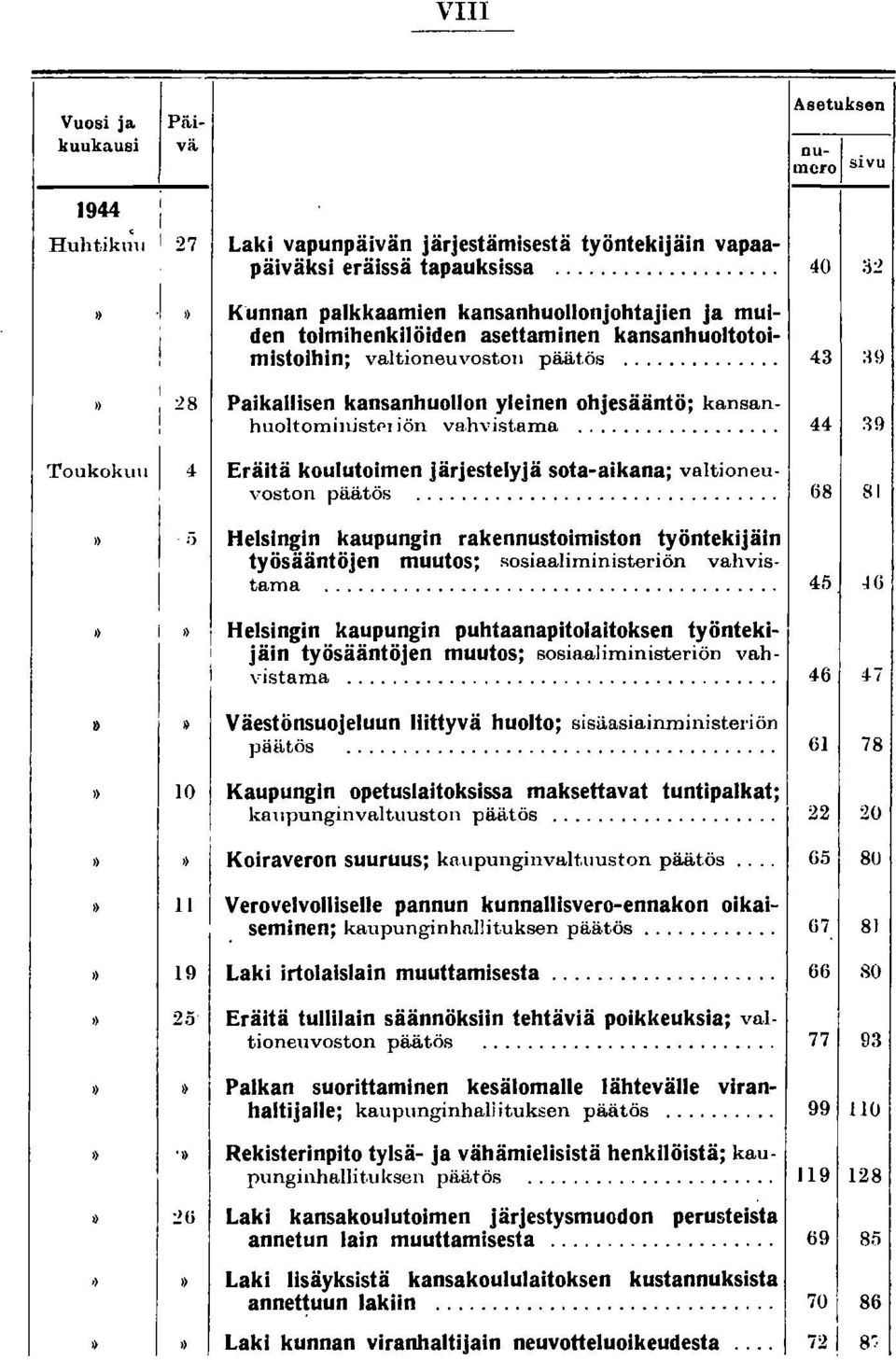 ... Paikallisen kansanhuollon yleinen ohjesääntö; kansanhuoltoministf'1 iön vah,'istama.... Eräitä koulutoimen järjestelyjä sota-aikana; valtioneu voston päätös.