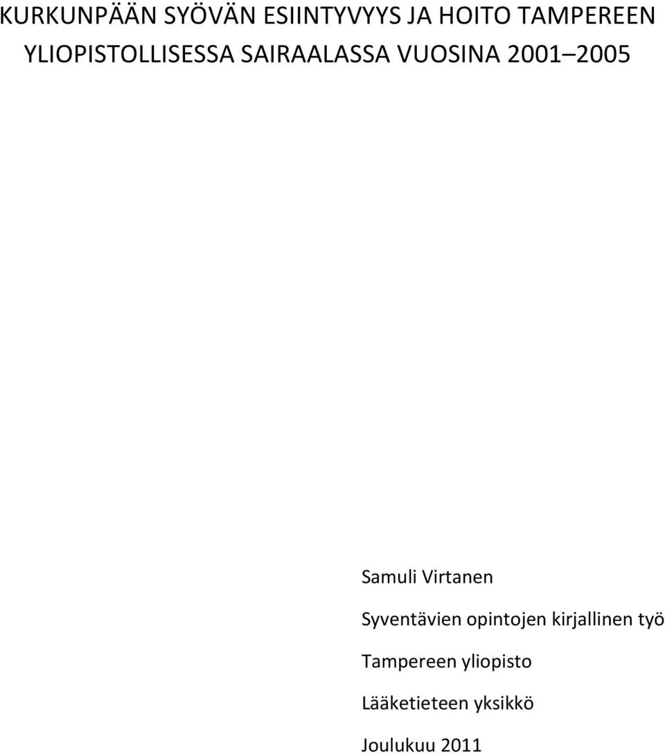 Samuli Virtanen Syventävien opintojen kirjallinen