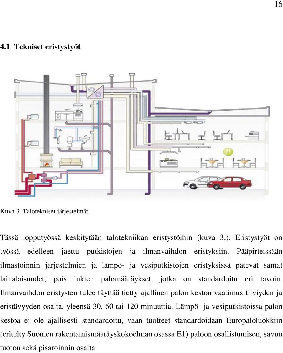 Pääpirteissään ilmastoinnin järjestelmien ja lämpö- ja vesiputkistojen eristyksissä pätevät samat lainalaisuudet, pois lukien palomääräykset, jotka on standardoitu eri tavoin.