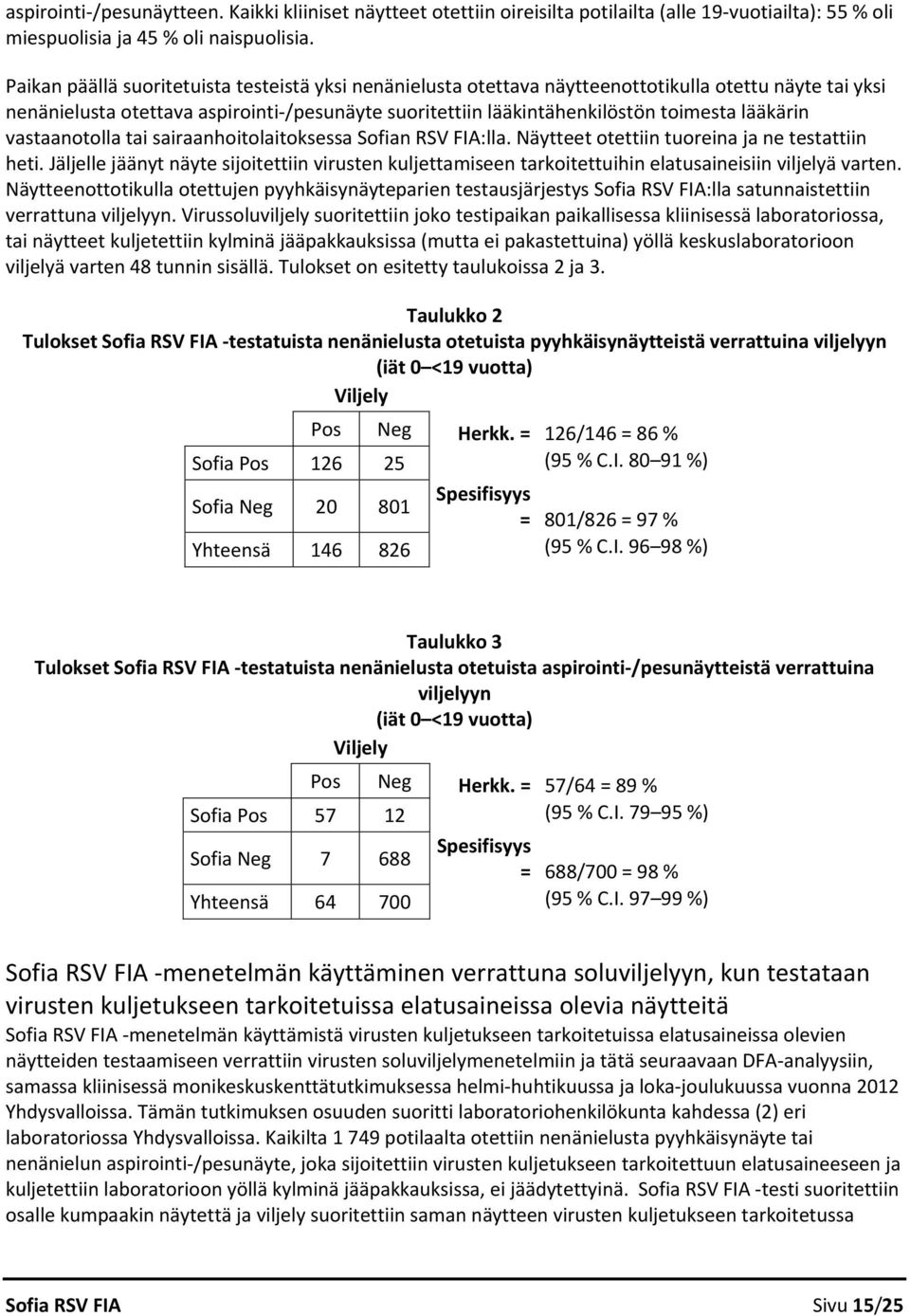 lääkärin vastaanotolla tai sairaanhoitolaitoksessa Sofian RSV FIA:lla. Näytteet otettiin tuoreina ja ne testattiin heti.