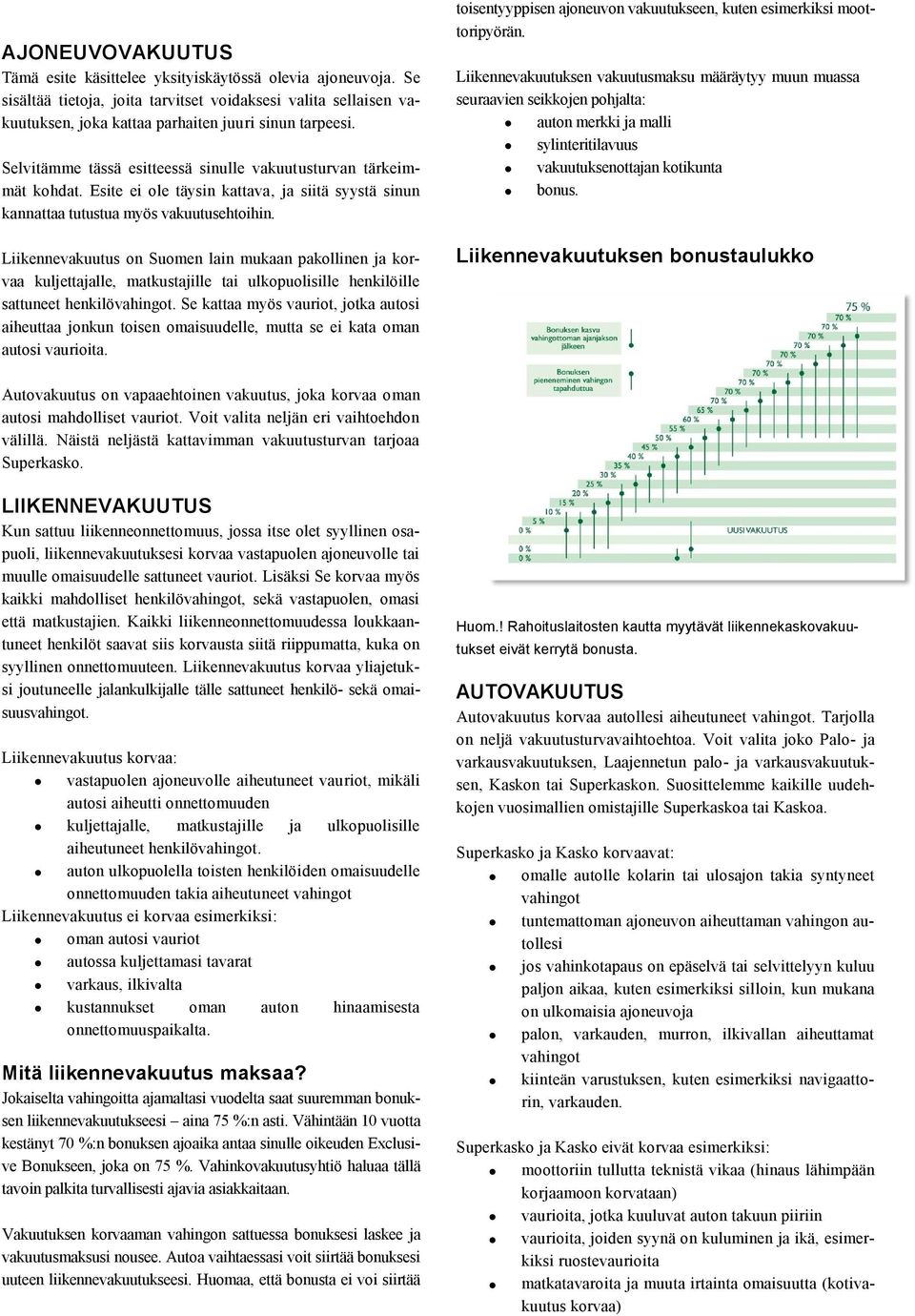 Liikennevakuutus on Suomen lain mukaan pakollinen ja korvaa kuljettajalle, matkustajille tai ulkopuolisille henkilöille sattuneet henkilövahingot.