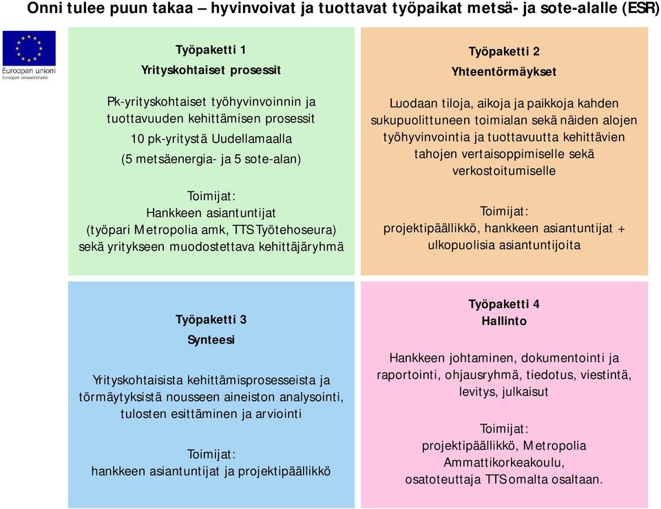 Yhteentörmäykset Luodaan tiloja, aikoja ja paikkoja kahden sukupuolittuneen toimialan sekä näiden alojen työhyvinvointia ja tuottavuutta kehittävien tahojen vertaisoppimiselle sekä verkostoitumiselle