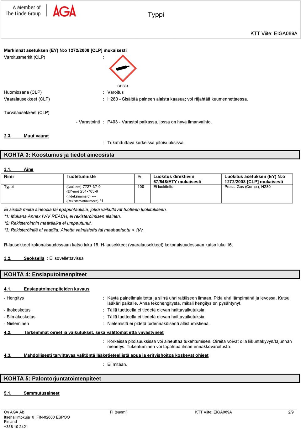 KOHTA 3: Koostumus ja tiedot aineosista 3.1.