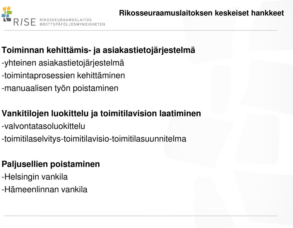 Vankitilojen luokittelu ja toimitilavision laatiminen -valvontatasoluokittelu