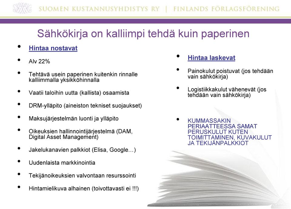 Jakelukanavien palkkiot (Elisa, Google ) Uudenlaista markkinointia Tekijänoikeuksien valvontaan resurssointi Hintamielikuva alhainen (toivottavasti ei!