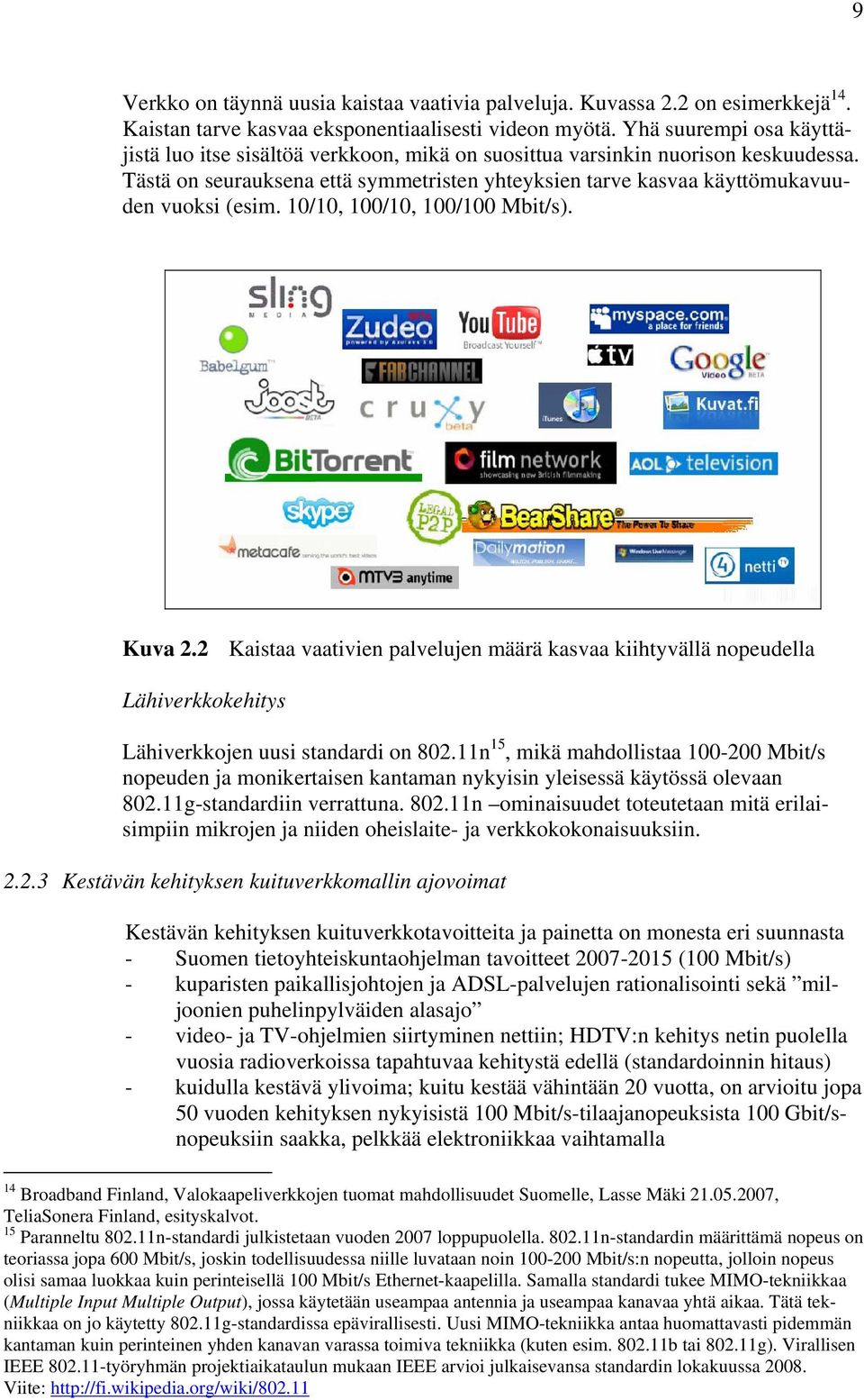 10/10, 100/10, 100/100 Mbit/s). Kuva 2.2 Kaistaa vaativien palvelujen määrä kasvaa kiihtyvällä nopeudella Lähiverkkokehitys Lähiverkkojen uusi standardi on 802.