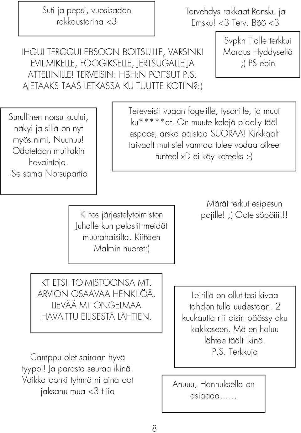 Odotetaan muiltakin havaintoja. -Se sama Norsupartio Tereveisii vuaan fogelille, tysonille, ja muut ku*****at. On muute kelejä pidelly tääl espoos, arska paistaa SUORAA!