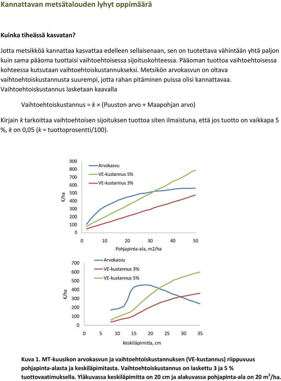 Pääoman tuottoa vaihtoehtoisessa kohteessa kutsutaan vaihtoehtoiskustannukseksi. Metsikön arvokasvun on oltava vaihtoehtoiskustannusta suurempi, jotta rahan pitäminen puissa olisi kannattavaa.