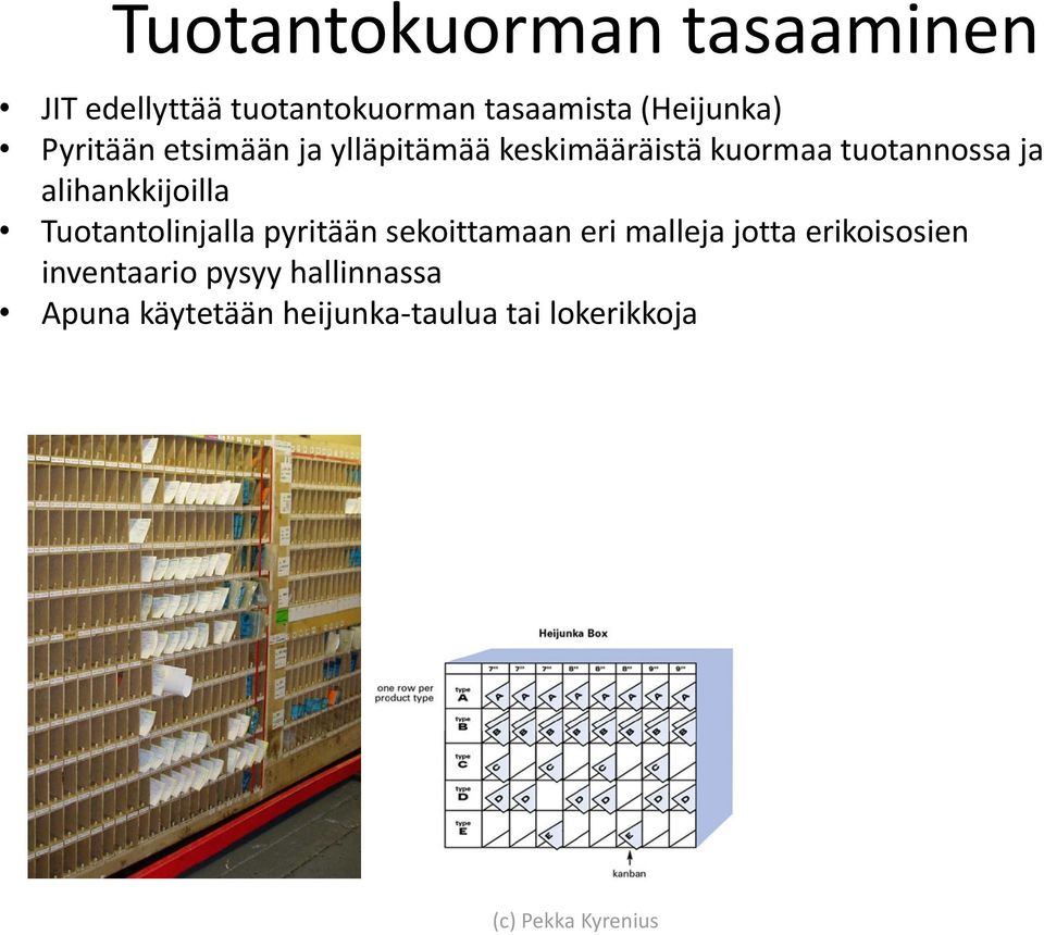 ja alihankkijoilla Tuotantolinjalla pyritään sekoittamaan eri malleja jotta